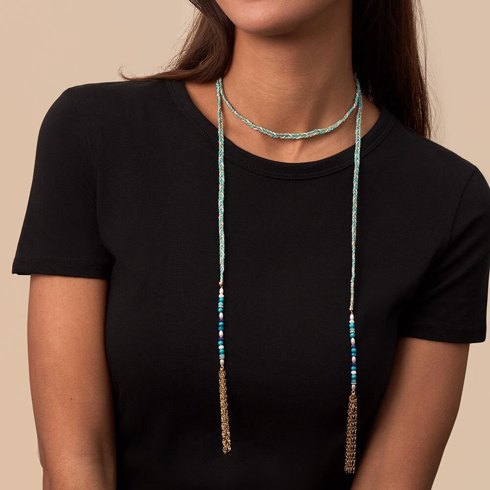 Collar largo ADICTION - Azul / Oro - Collar largo  | Agatha