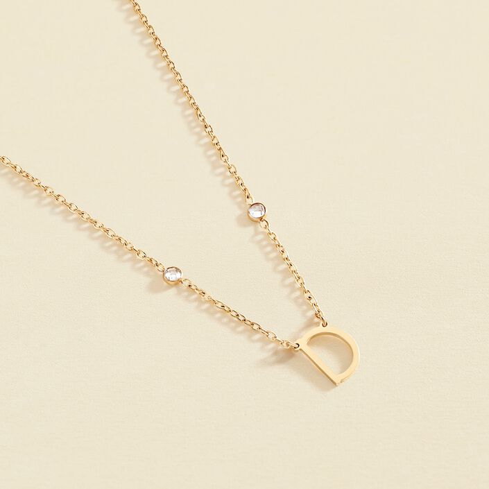 Collar corto LETTRE D - Cristal / Dorado - Collares  | Agatha