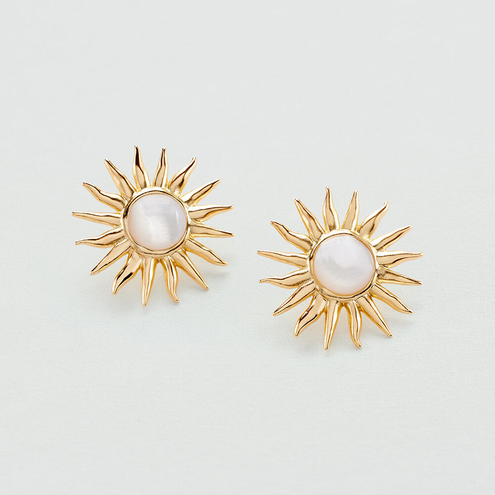 Pendientes cortos TIARE - Blanco / Oro - Pendientes cortos  | Agatha