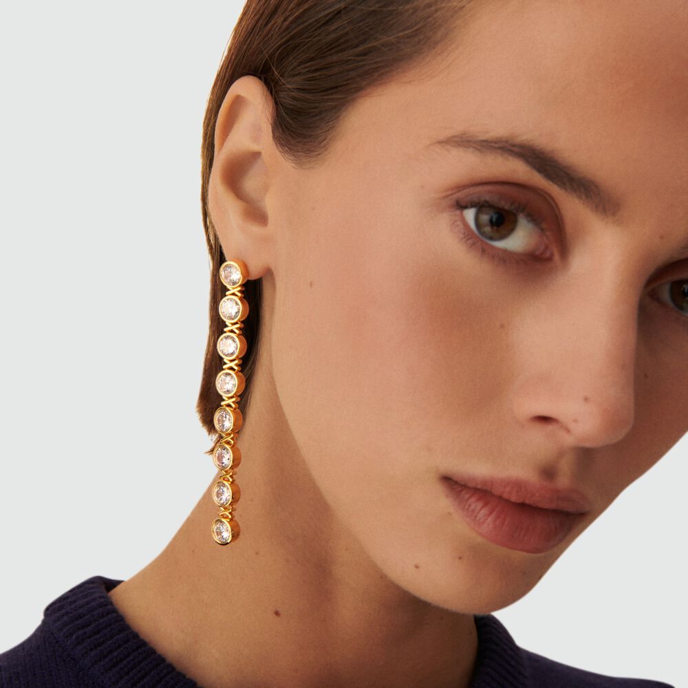 Pendientes largos N-13 - Cristal / Dorado - Pendientes de fantasía  | Agatha