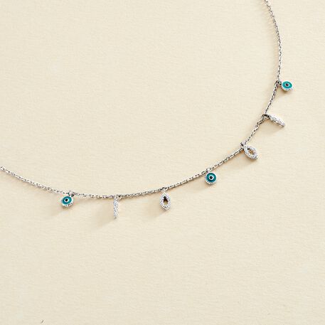Collar corto LUCKY EYE - Turquesa / Plata - Collares  | Agatha