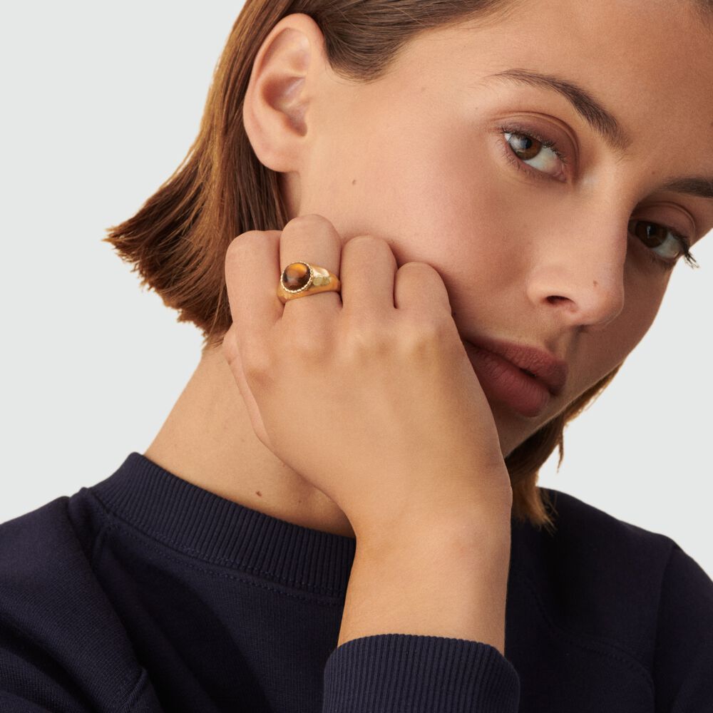 Anillo ancho N-13 - Marrón / Dorado - Anillos de fantasía  | Agatha