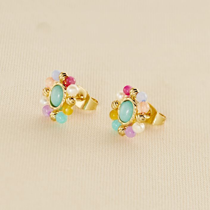 Pendientes cortos ARLEQUIN - Multicolor / Oro - Pendientes  | Agatha