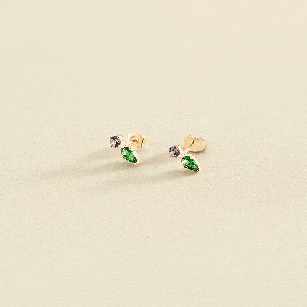 Pendientes cortos ASTRE - Verde / Dorado - Pendientes  | Agatha