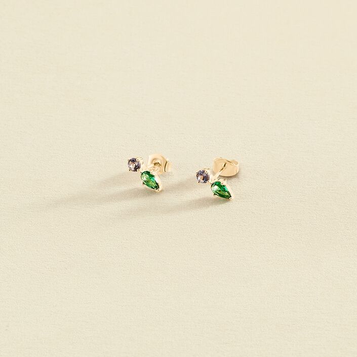 Pendientes cortos ASTRE - Verde / Dorado - Pendientes  | Agatha