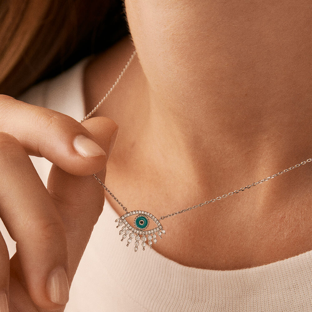 Collar midi LUCKY EYE - Turquesa / Plata - Collares  | Agatha
