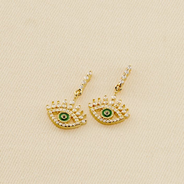 Pendientes largos LUCKY EYE - Verde / Dorado - Pendientes  | Agatha