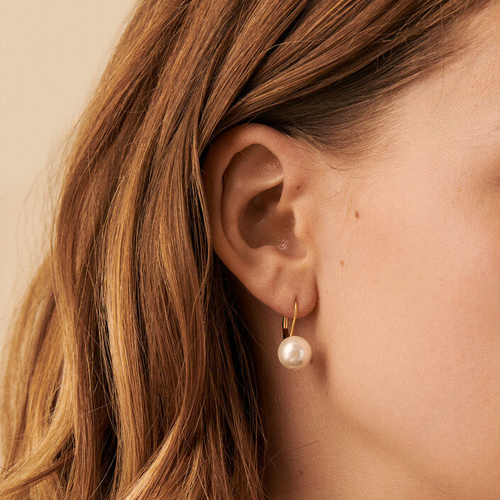 Pendientes largos PEARLY - Perla / Oro - Pendientes  | Agatha