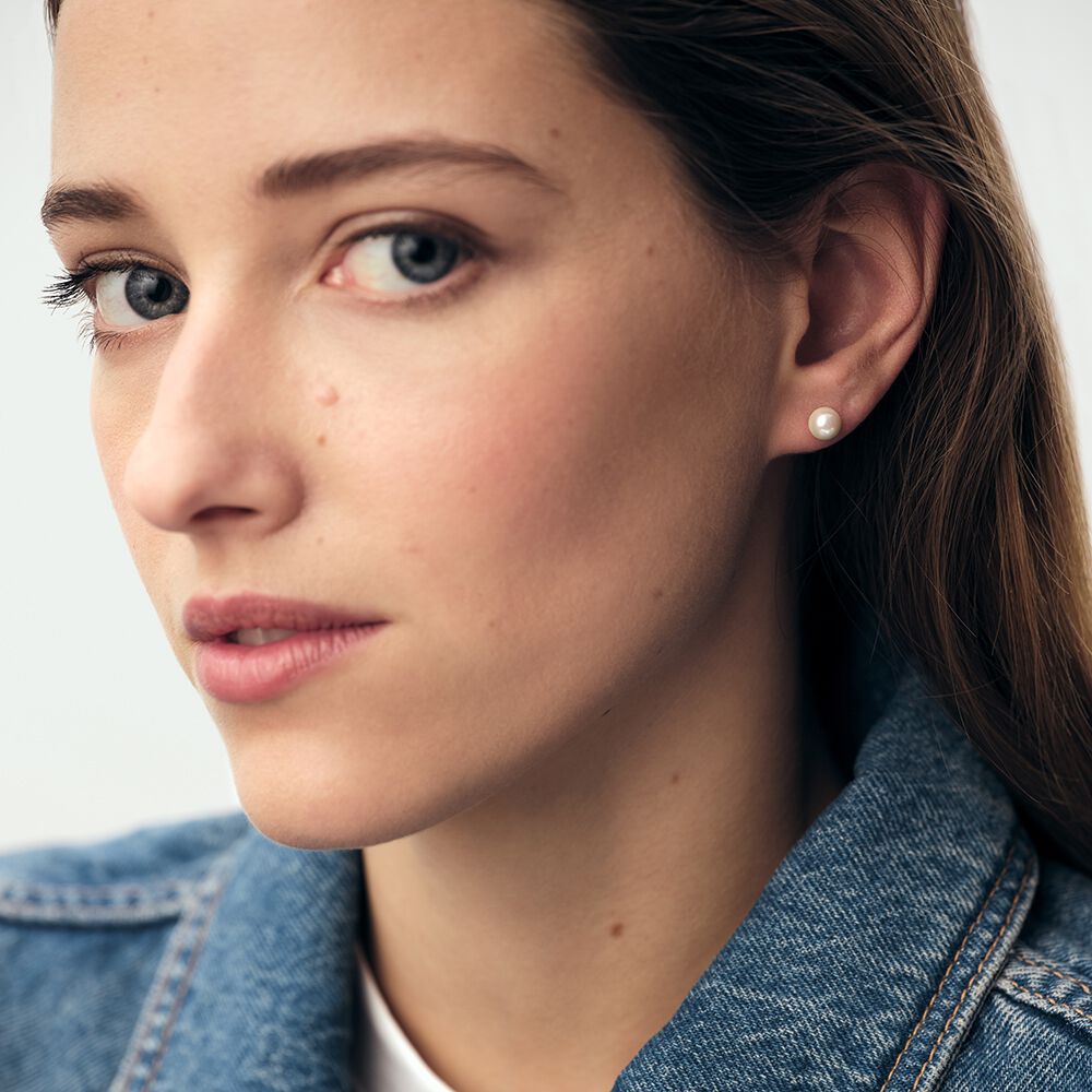 Pendientes cortos PERL - Perla / Plata - Pendientes cortos  | Agatha