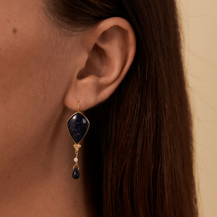 Pendientes largos CREPUSCULE - Azul / Oro - Pendientes  | Agatha