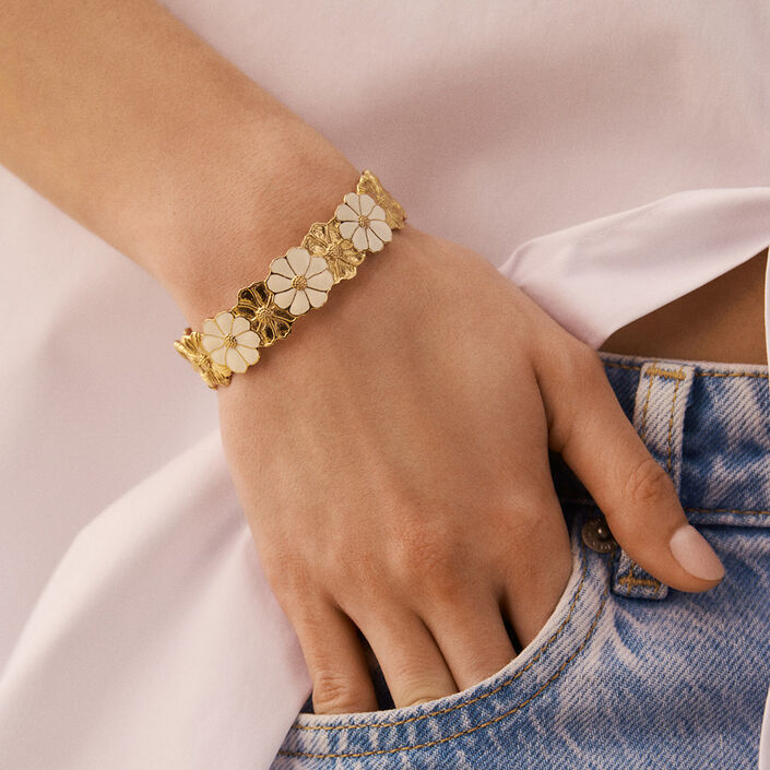 Pulsera rígida FLORA - Dorado / Blanco - Pulseras  | Agatha