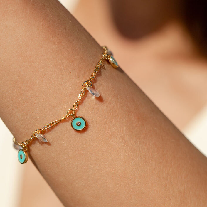 Pulsera de cadena CYCLADES - Turquesa / Oro - Pulseras  | Agatha