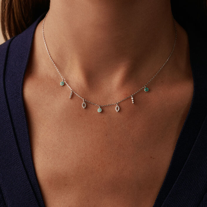 Collar corto LUCKY EYE - Turquesa / Plata - Collares  | Agatha