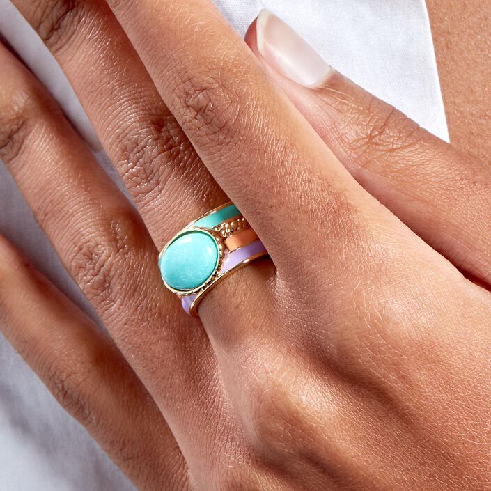 Anillo ancho ARLEQUIN - Multicolor / Oro - Anillos  | Agatha