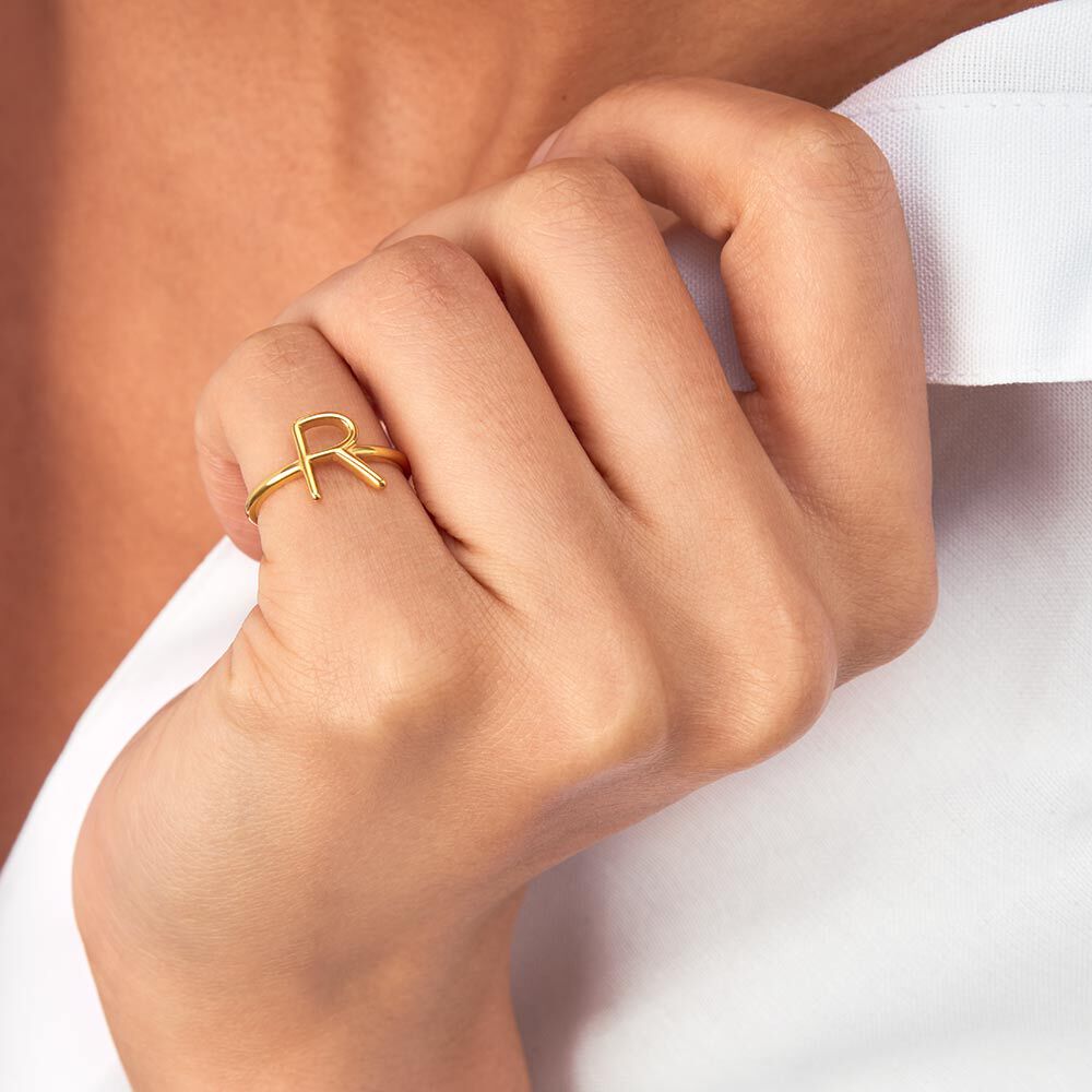 Anillo fino LETTRE R - Dorado - Anillos  | Agatha