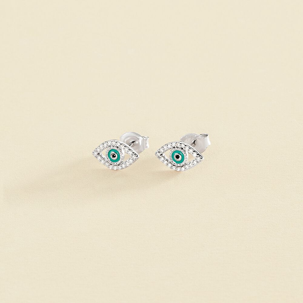Pendientes cortos LUCKY EYE - Turquesa / Plata - Pendientes  | Agatha