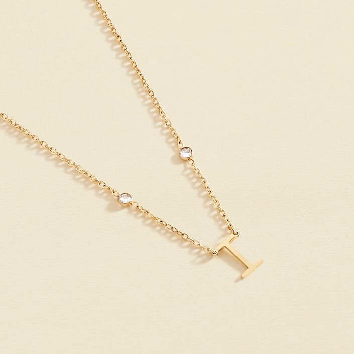 Collar corto LETTRE I - Cristal / Dorado - Collares  | Agatha