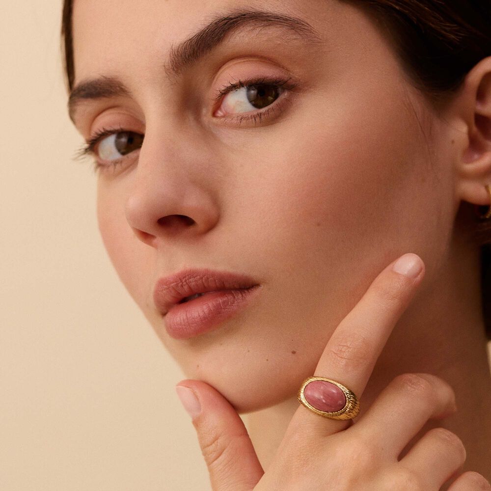 Anillo ancho PETRA - Rhodonite / dorado - Anillos de fantas&iacute;a  | Agatha
