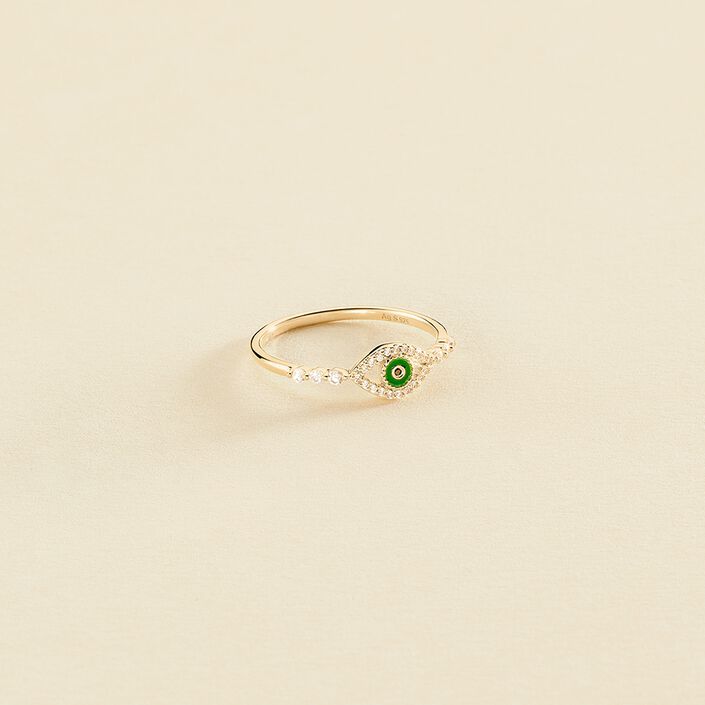 Anillo fino LUCKY EYE - Verde / Dorado - Anillos  | Agatha