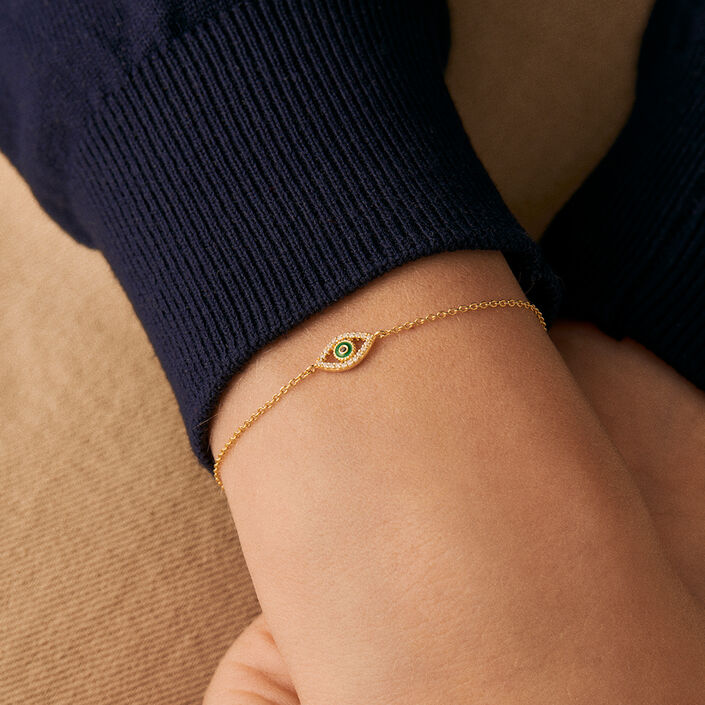 Pulsera de cadena LUCKY EYE - Verde / Dorado - Pulseras  | Agatha