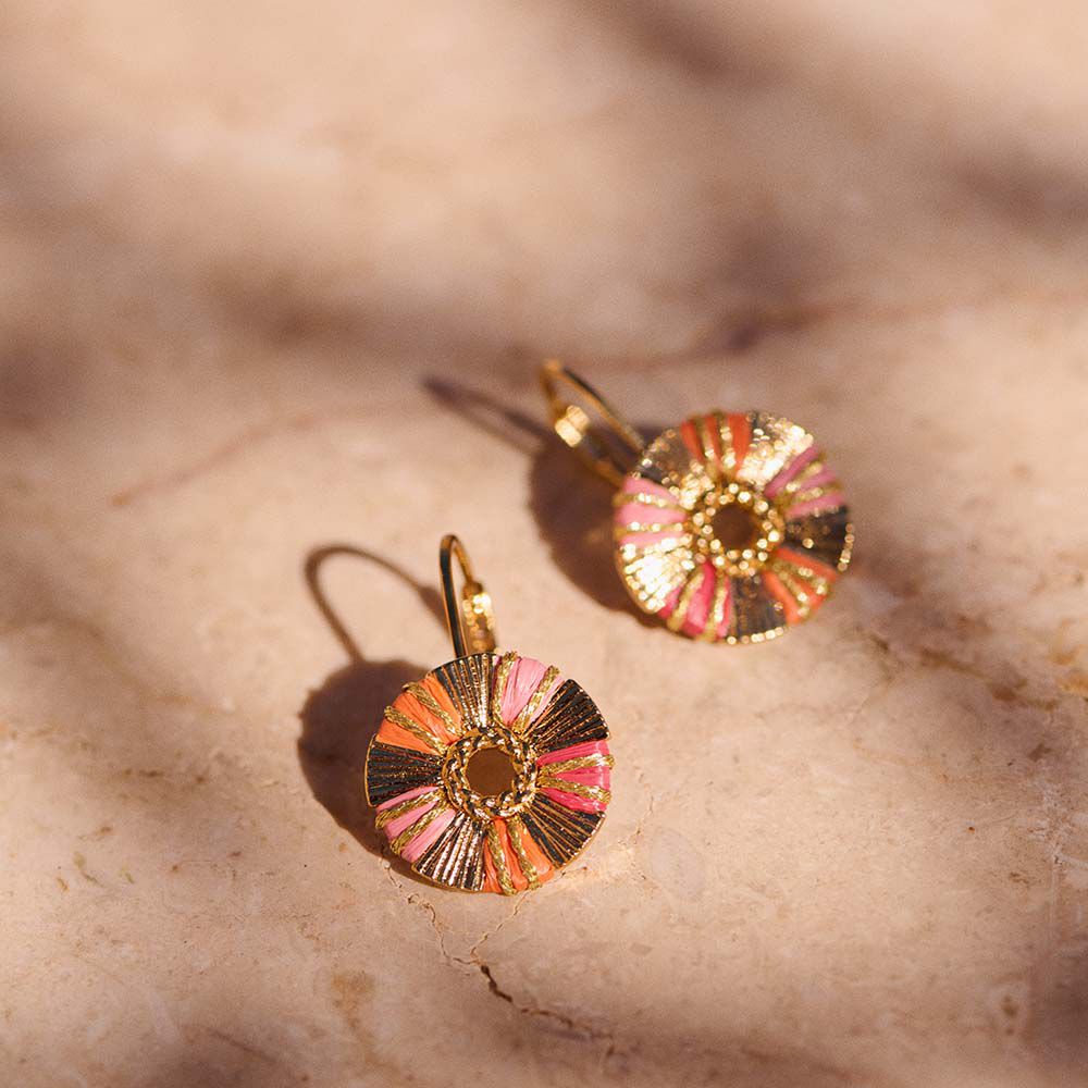 Pendientes largos RAFIA - Rosa / Oro - Pendientes de fantas&iacute;a  | Agatha