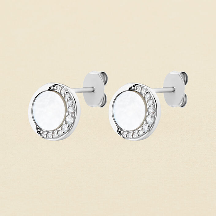 Pendientes cortos MOONNACR - Perla / Plata - Pendientes  | Agatha