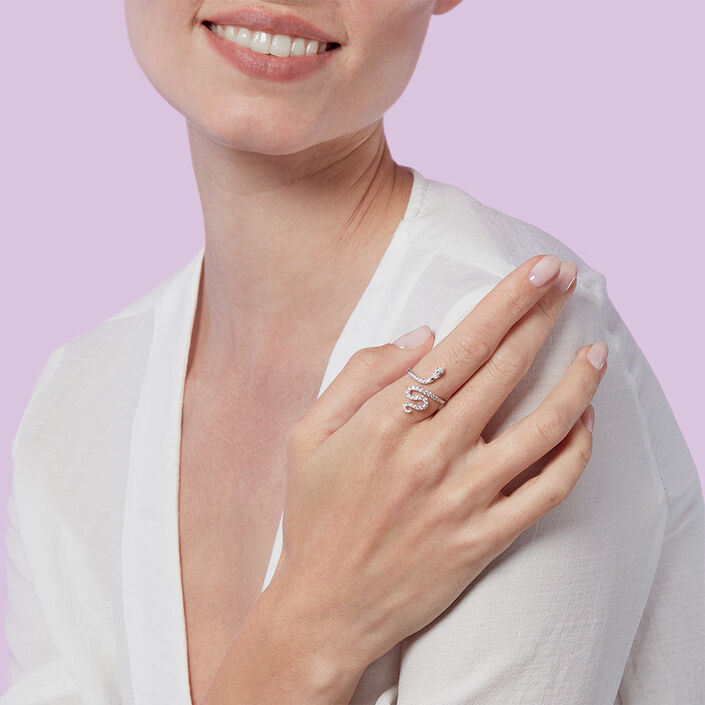 Anillo ancho SNAKY - Cristal / Plateado - Anillos  | Agatha