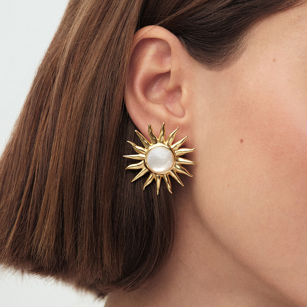 Pendientes cortos TIARE - Blanco / Oro - Pendientes cortos  | Agatha