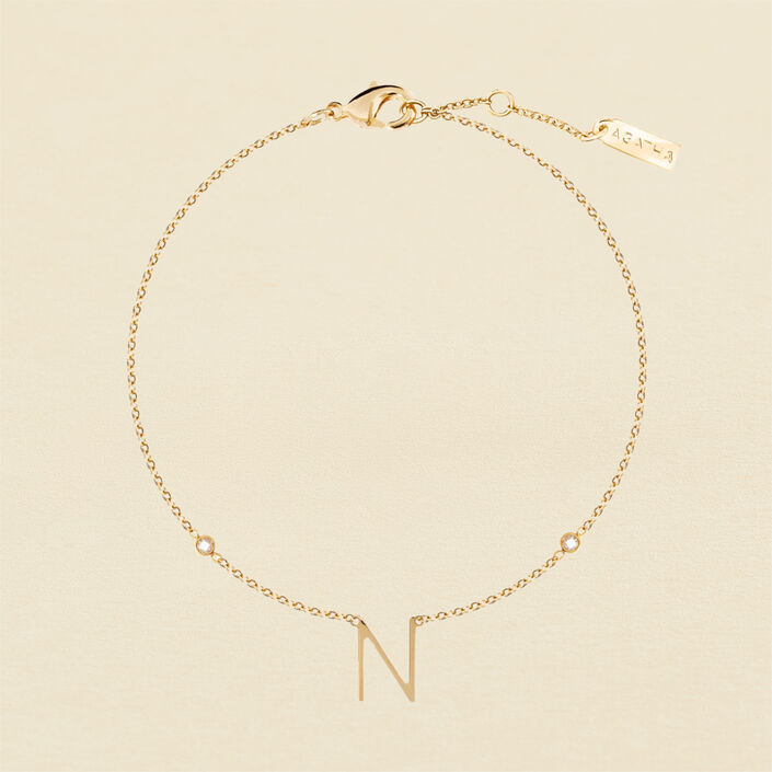 Pulsera de cadena LETTRE N - Cristal / Dorado - Pulseras  | Agatha