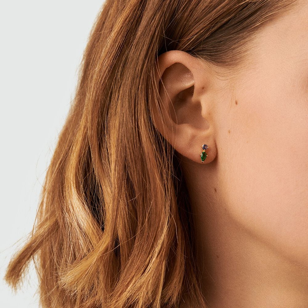 Pendientes cortos ASTRE - Verde / Dorado - Pendientes cortos  | Agatha