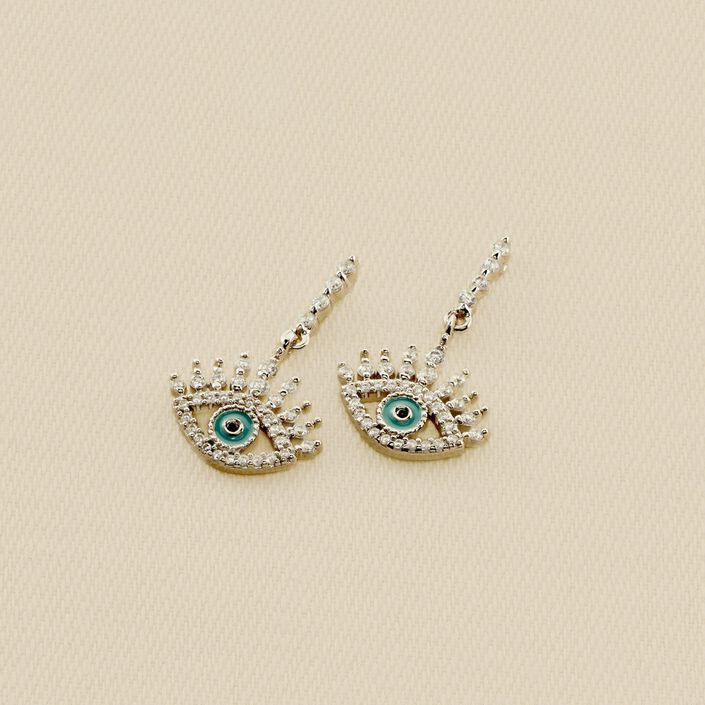 Pendientes largos LUCKY EYE - Turquesa / Plata - Pendientes  | Agatha