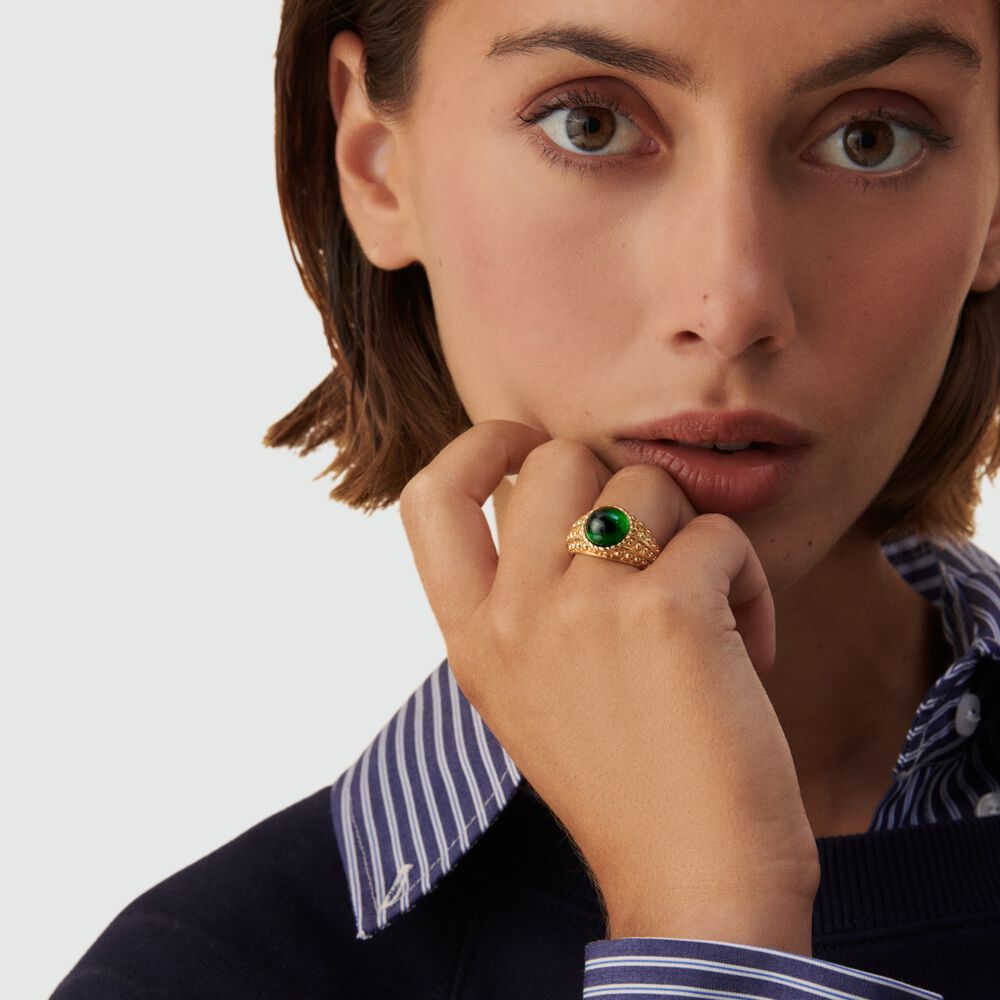Anillo ancho N-13 - Verde / Dorado - Anillos de fantasía  | Agatha