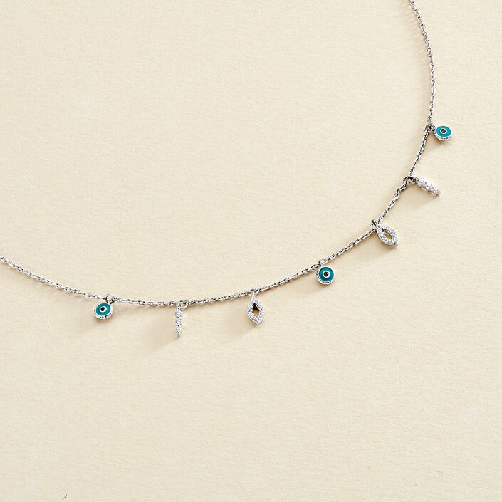 Collar corto LUCKY EYE - Turquesa / Plata - Collares  | Agatha