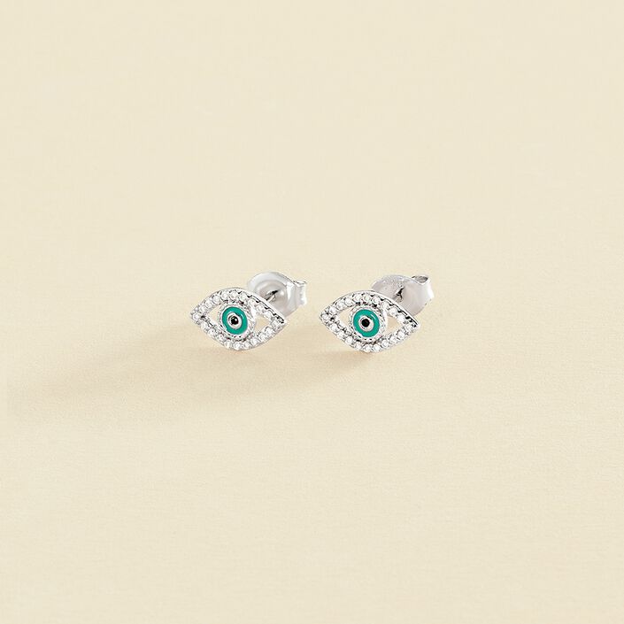 Pendientes cortos LUCKY EYE - Turquesa / Plata - Pendientes  | Agatha