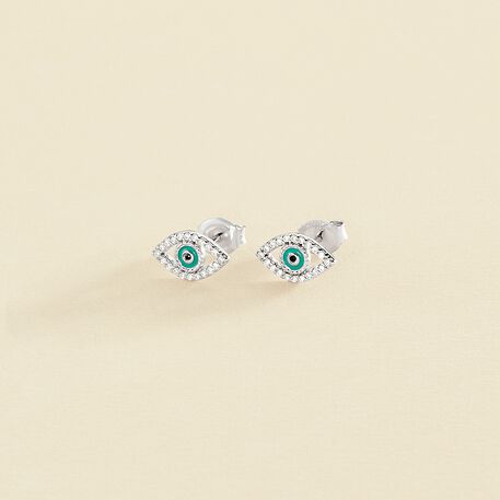 Pendientes cortos LUCKY EYE - Turquesa / Plata - Pendientes  | Agatha