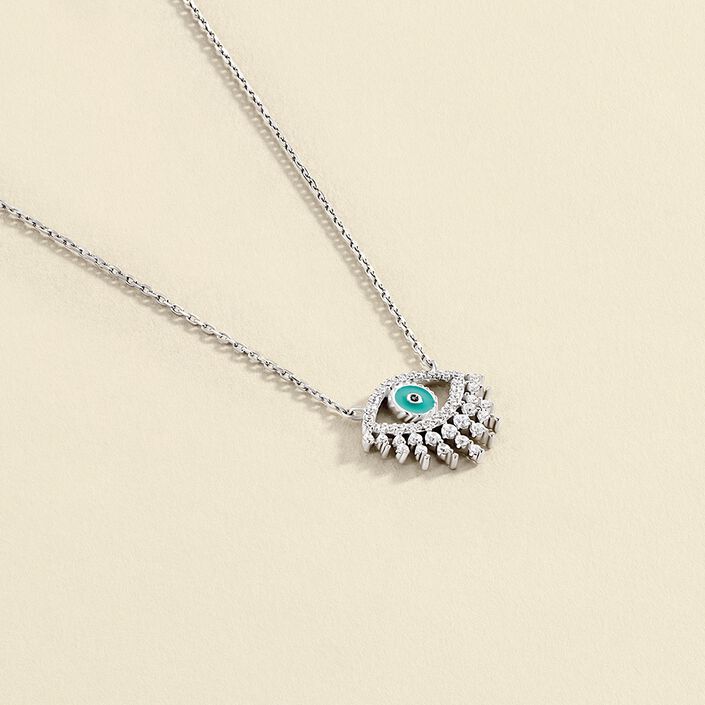 Collar midi LUCKY EYE - Turquesa / Plata - Collares  | Agatha