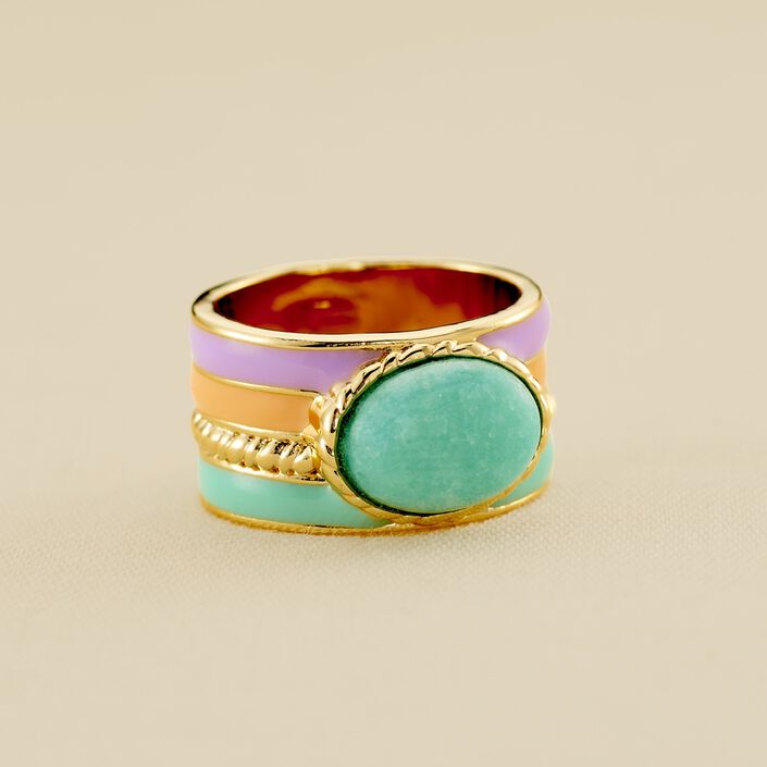 Anillo ancho ARLEQUIN - Multicolor / Oro - Anillos  | Agatha