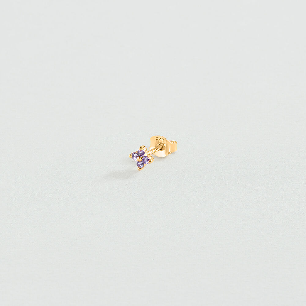 Pendiente corto individual FLOR MIX & MATCH - Violeta / Oro - Pendientes cortos  | Agatha