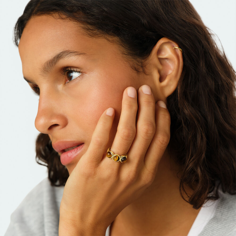 Anillo fino TR&Iacute;O DE PIEDRAS BATIGNOLLES - Marr&oacute;n / Dorado - Anillos  | Agatha