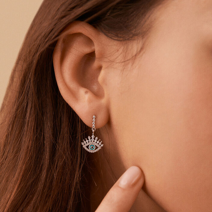 Pendientes largos LUCKY EYE - Turquesa / Plata - Pendientes  | Agatha