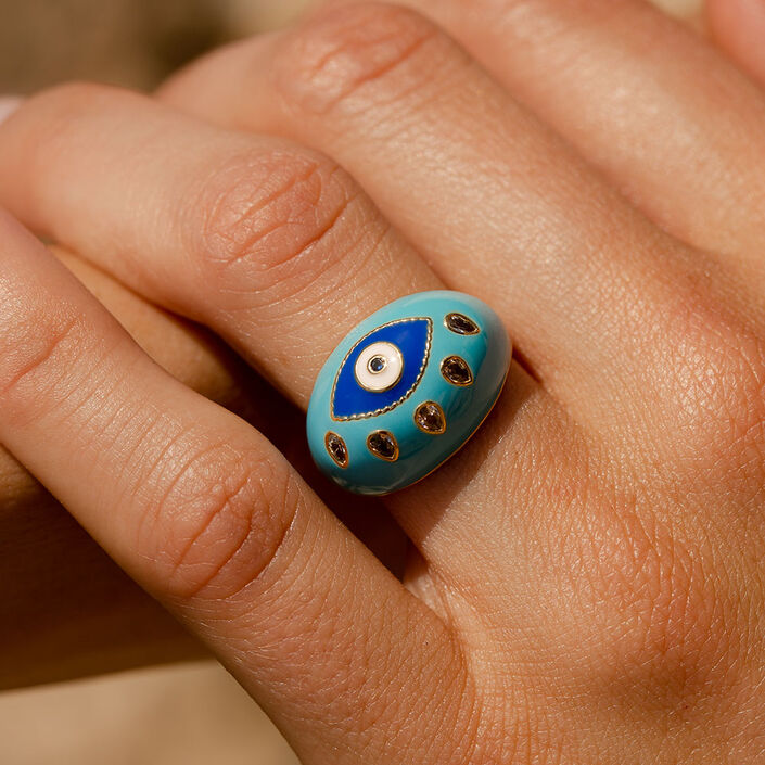 Anillo ancho CYCLADES - Turquesa / Oro - Anillos  | Agatha