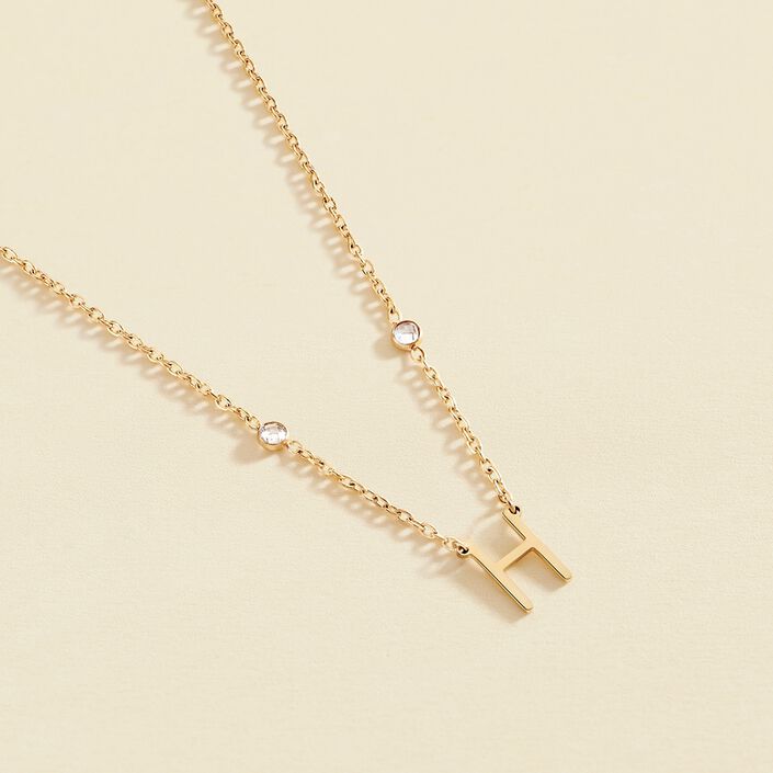 Collar corto LETTRE H - Cristal / Dorado - Collares  | Agatha