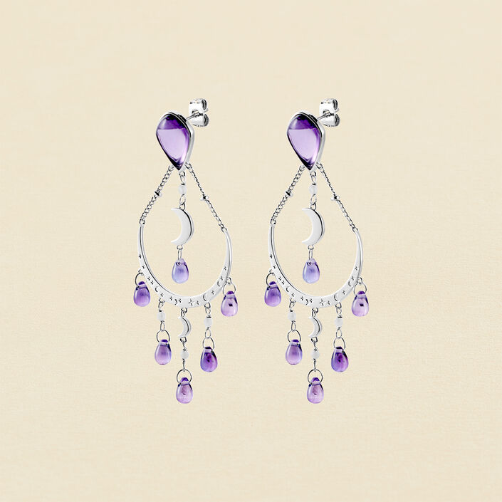 Pendientes largos MOONLIGHT - Amatista / Plata - Pendientes  | Agatha