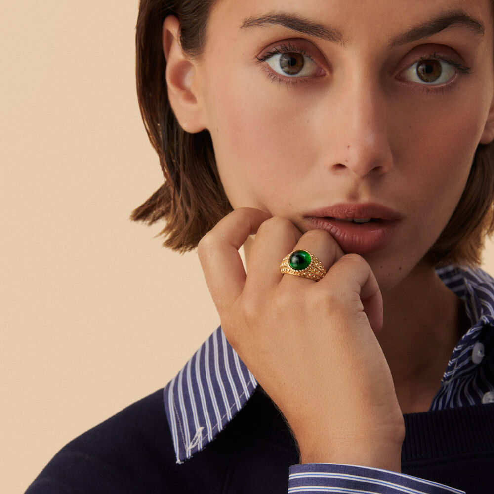 Anillo ancho N-13 - Verde / Dorado - Anillo ancho  | Agatha