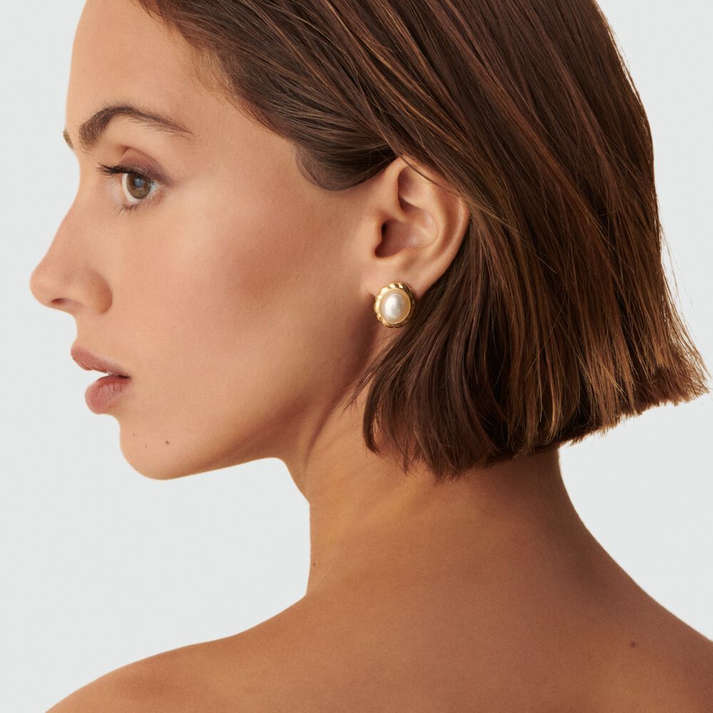 Pendientes largos N-13 - Perla / Oro - Pendientes de fantas&iacute;a  | Agatha