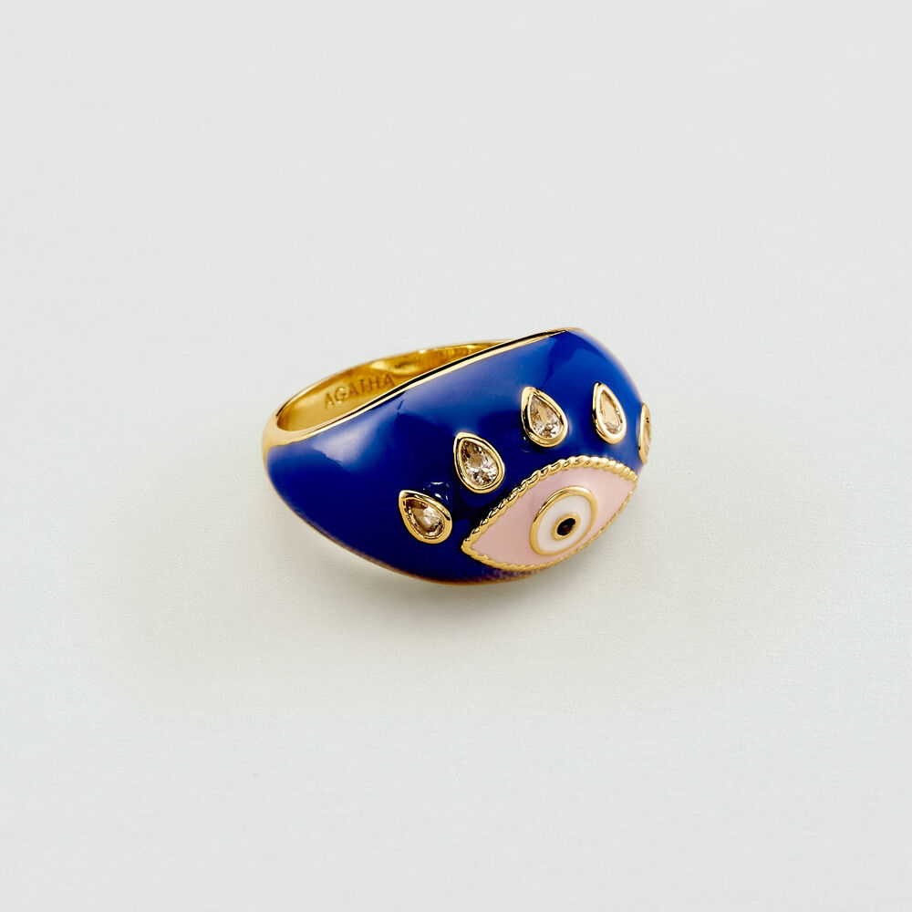 Anillo ancho CYCLADES - Azul / Oro - Outlet  | Agatha
