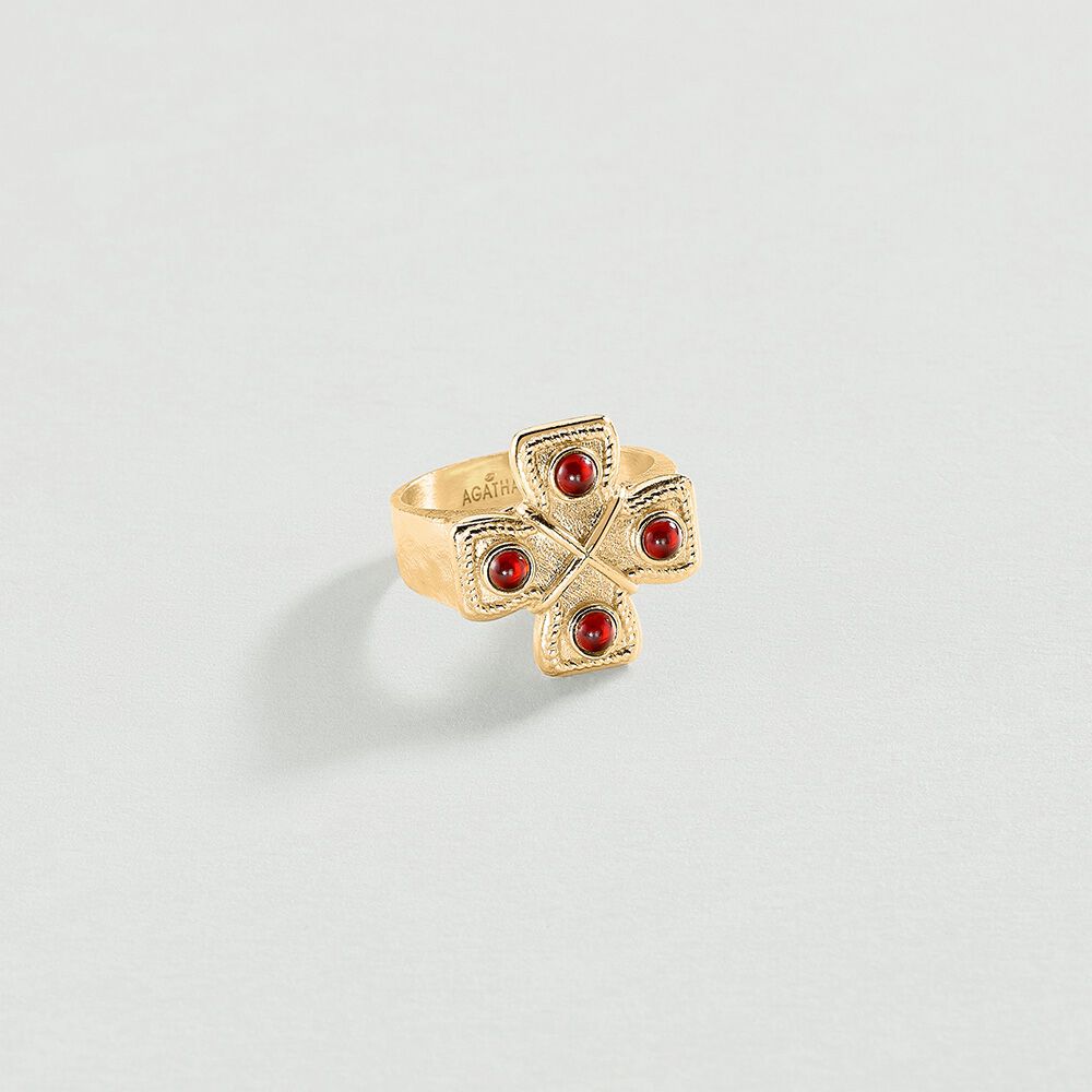 Anillo ancho N-13 - Rojo / Oro - Anillos de fantasía  | Agatha