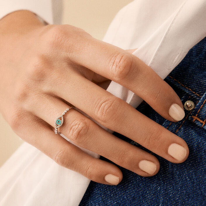 Anillo fino LUCKY EYE - Turquesa / Plata - Anillos  | Agatha