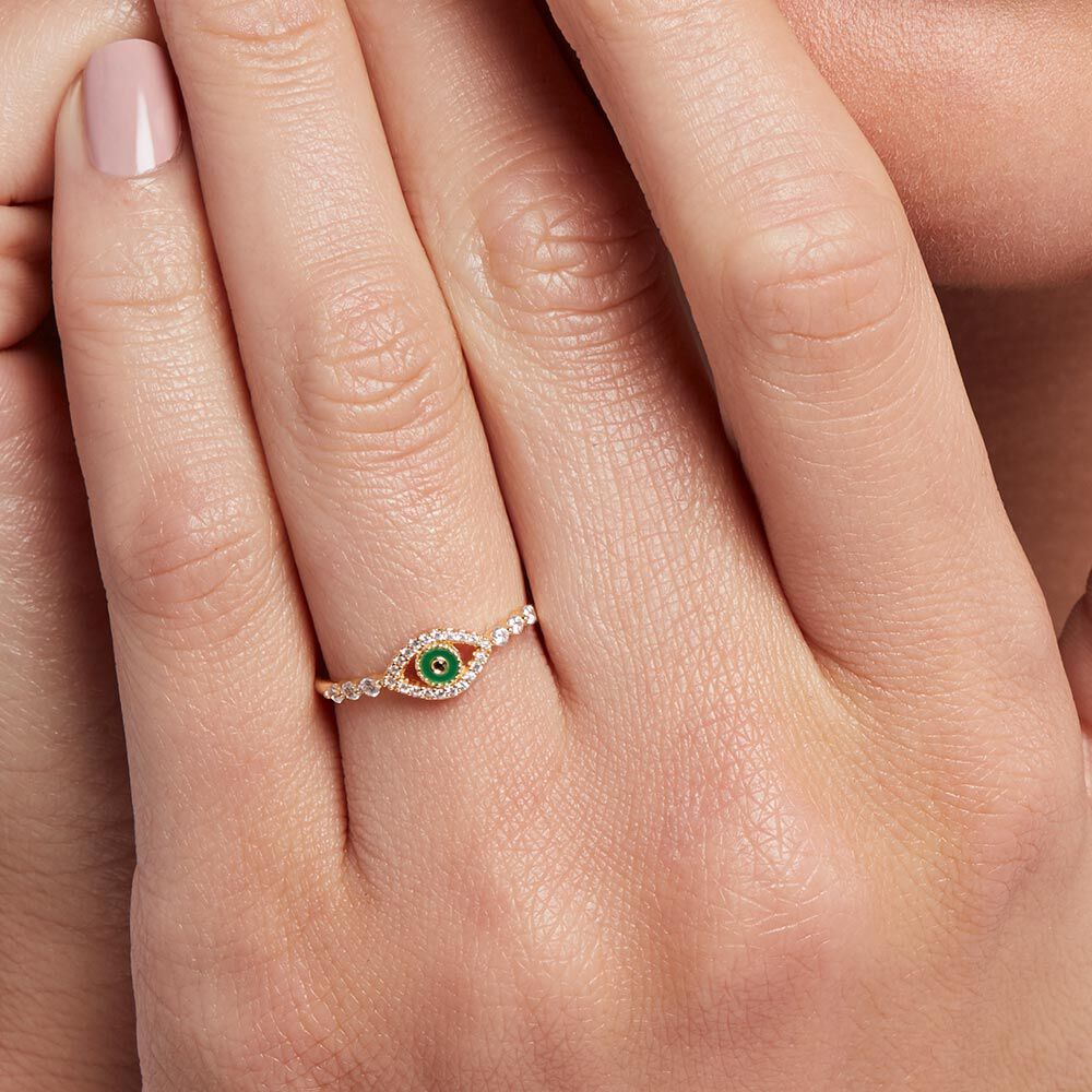 Anillo fino LUCKY EYE - Verde / Dorado - Anillos  | Agatha