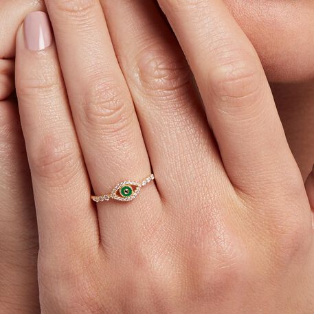 Anillo fino LUCKY EYE - Verde / Dorado - Anillos  | Agatha